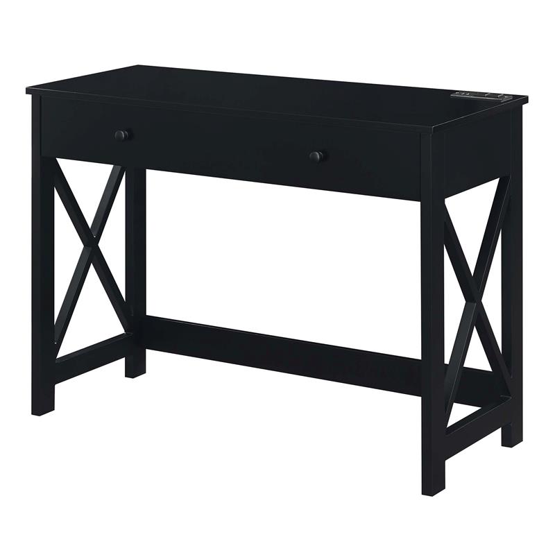 Pemberly Row 42-Inch Desk with Charging Station in Black Wood