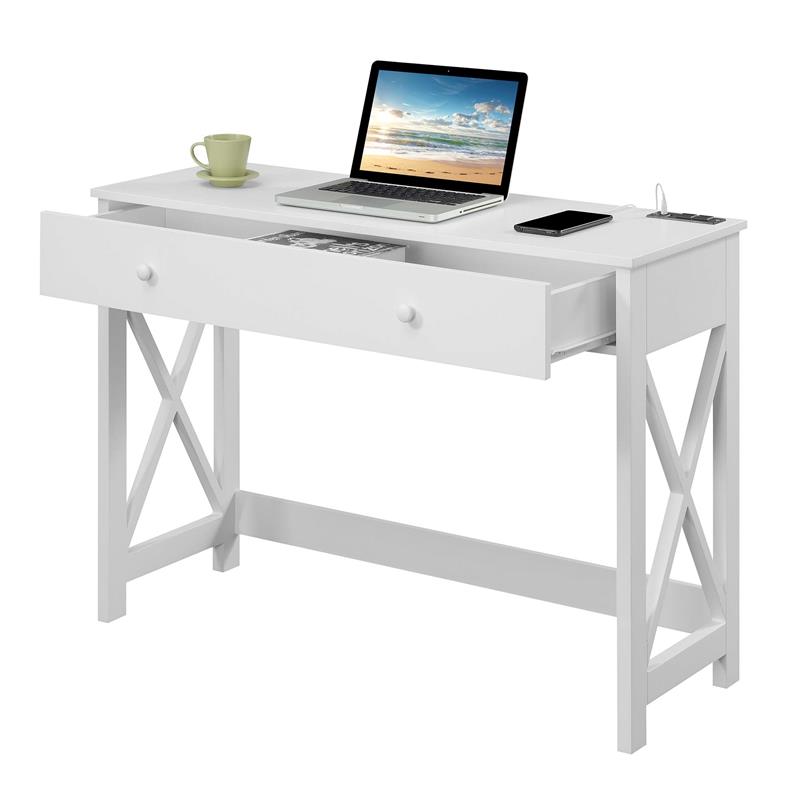 Pemberly Row 42-Inch Desk with Charging Station in White Wood