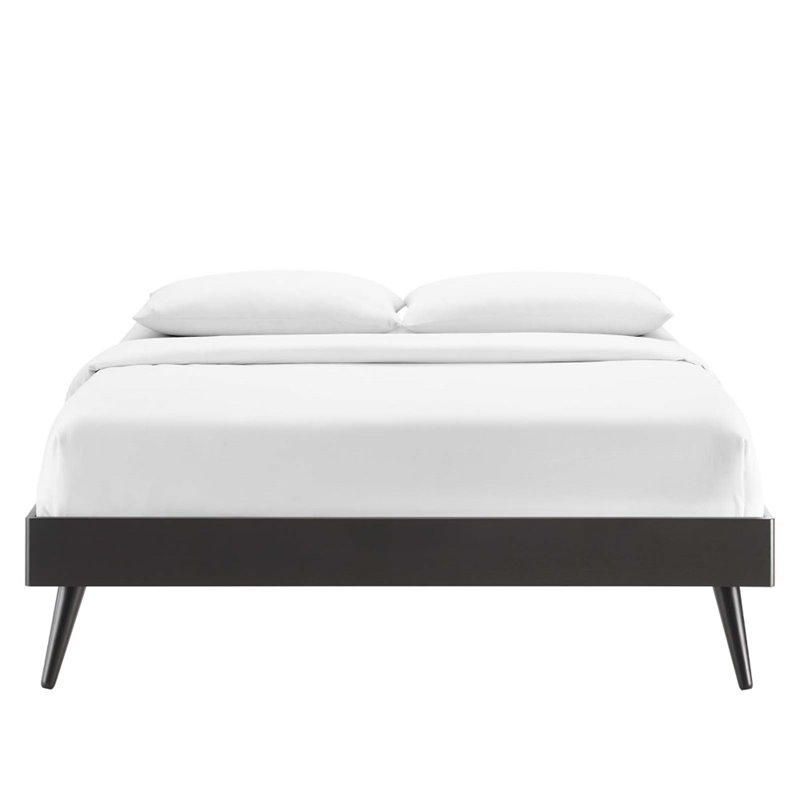 Pemberly Row Queen MDF Wood and Rubberwood Platform Bed Frame in Black