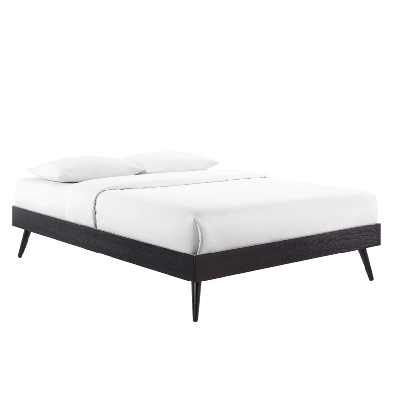 Pemberly Row Queen MDF Wood and Rubberwood Platform Bed Frame in Black