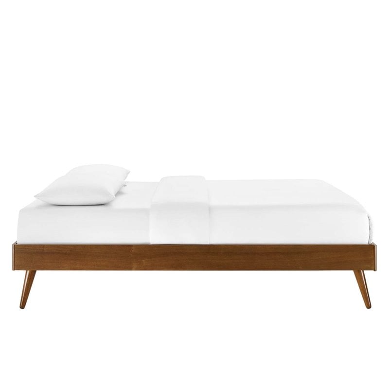 Pemberly Row Queen MDF Wood and Rubberwood Platform Bed Frame in Walnut