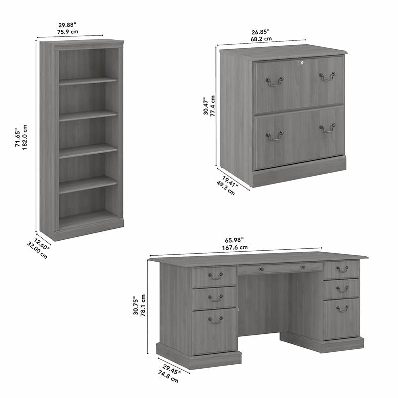 Pemberly Row Executive Desk with Storage Set in Modern Gray - Engineered Wood