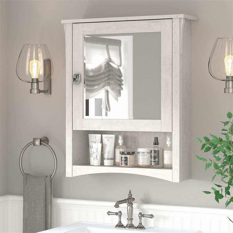 Pemberly Row Engineered Wood Bathroom Medicine Cabinet with Mirror - Linen White