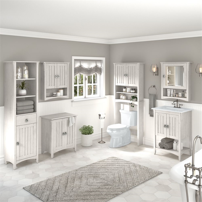 Pemberly Row Engineered Wood Bathroom Medicine Cabinet with Mirror - Linen White