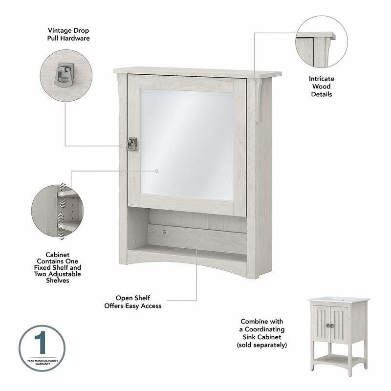 Pemberly Row Engineered Wood Bathroom Medicine Cabinet with Mirror - Linen White