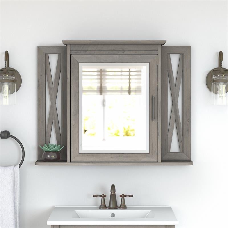 Pemberly Row Bathroom Medicine Cabinet with Mirror in Gray - Engineered Wood