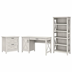 Pemberly Row Wood Computer Desk with File Cabinet and Bookcase - White