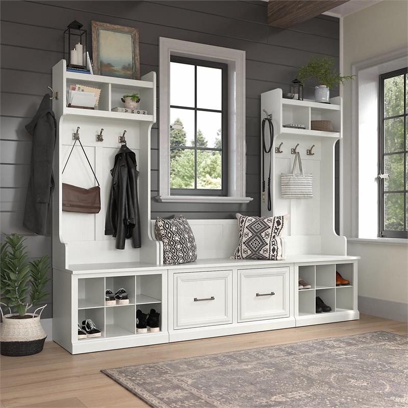 Pemberly Row Entryway Storage Set with Doors in White Ash - Engineered Wood