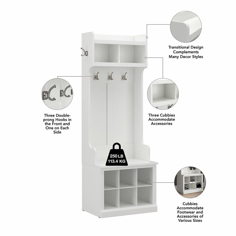 Pemberly Row Full Entryway Storage Set with Doors in White Ash - Engineered Wood