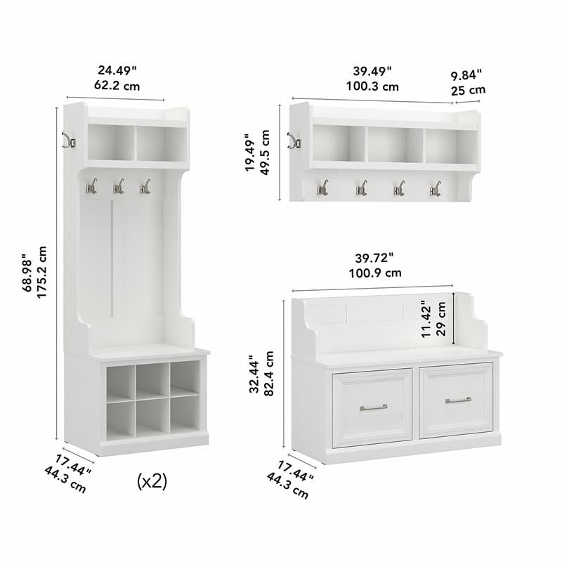 Pemberly Row Full Entryway Storage Set with Doors in White Ash - Engineered Wood