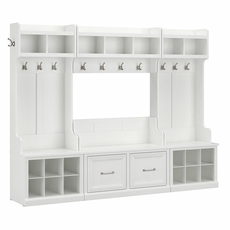 Pemberly Row Full Entryway Storage Set with Doors in White Ash - Engineered Wood