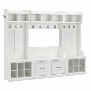 Pemberly Row Full Entryway Storage Set with Doors in White Ash - Engineered Wood