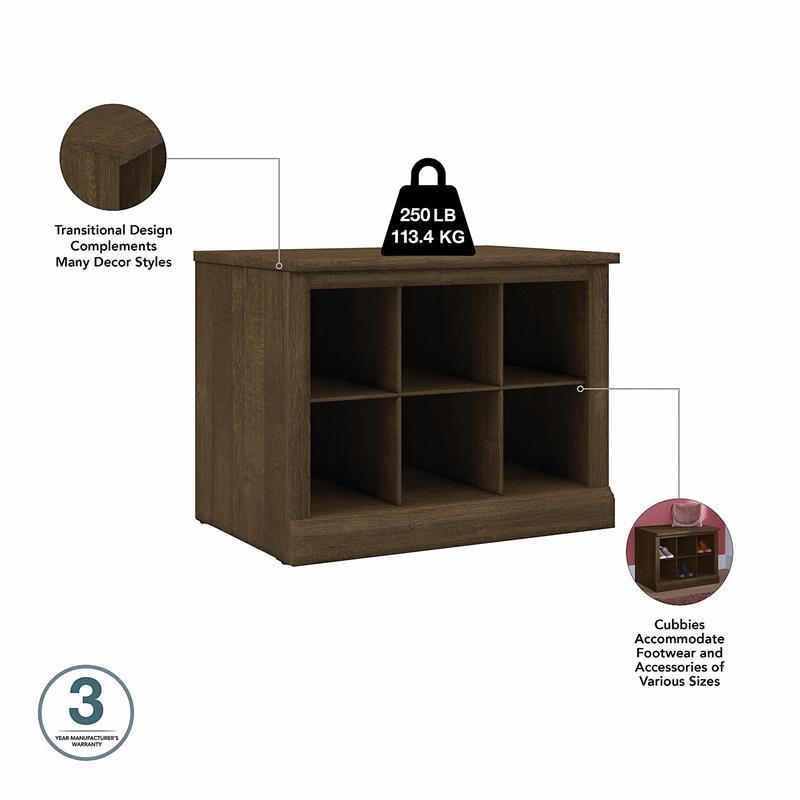 Pemberly Row 24W Small Shoe Bench with Shelves in Ash Brown - Engineered Wood