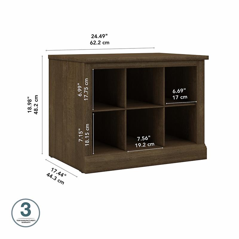 Pemberly Row 24W Small Shoe Bench with Shelves in Ash Brown - Engineered Wood