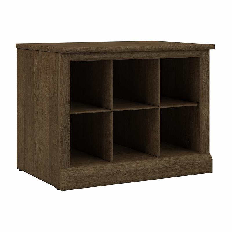 Pemberly Row 24W Small Shoe Bench with Shelves in Ash Brown - Engineered Wood