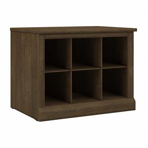 Pemberly Row 24W Small Shoe Bench with Shelves in Ash Brown - Engineered Wood