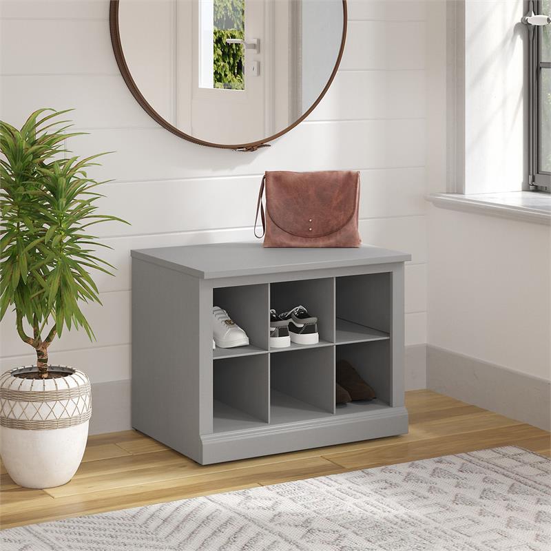 Pemberly Row 24W Small Shoe Bench with Shelves in Gray - Engineered Wood