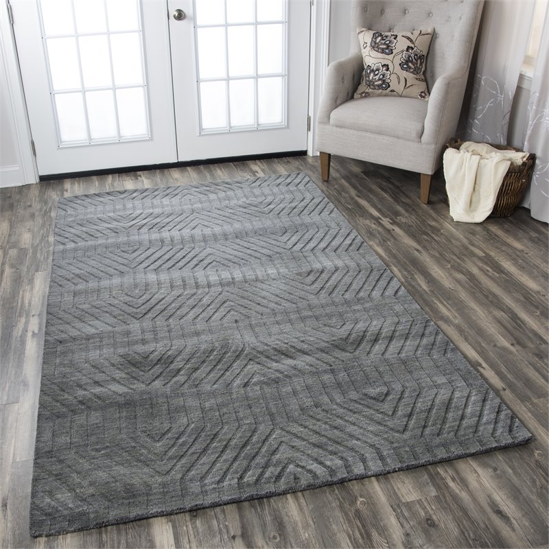 Pemberly Row Modern 5' x 8' Solid Dark Gray Hand Loomed Area Rug