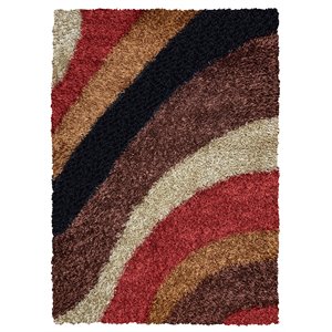 Pemberly Row Modern 9' x 12' Stripe Multi/Ivory Tufted Area Rug