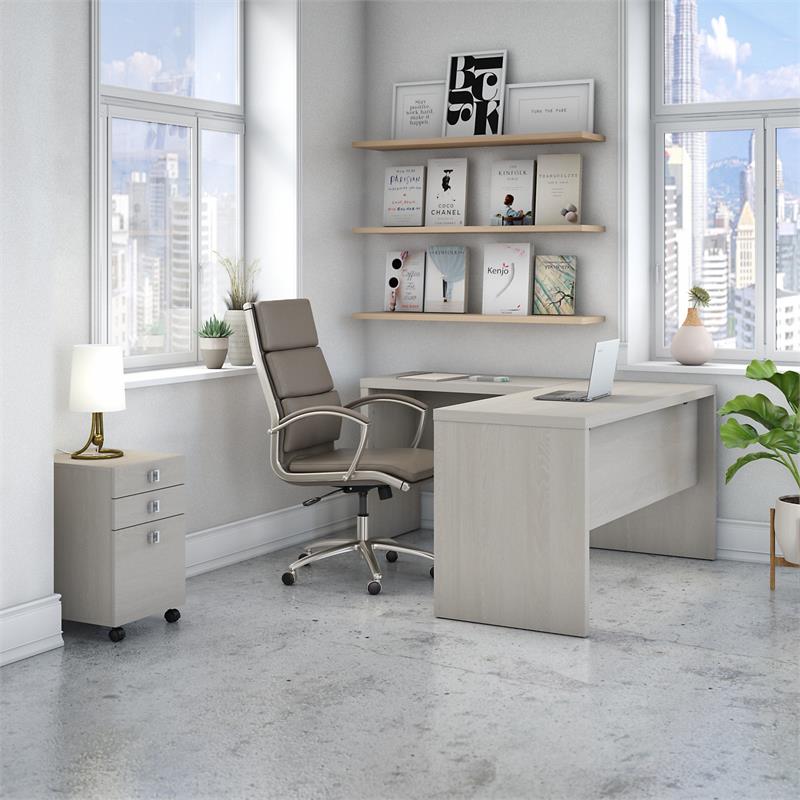 Pemberly Row Engineered Wood L Shaped Desk with Mobile File Cabinet in Gray Sand
