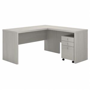 Pemberly Row Engineered Wood L Shaped Desk with Mobile File Cabinet in Gray Sand