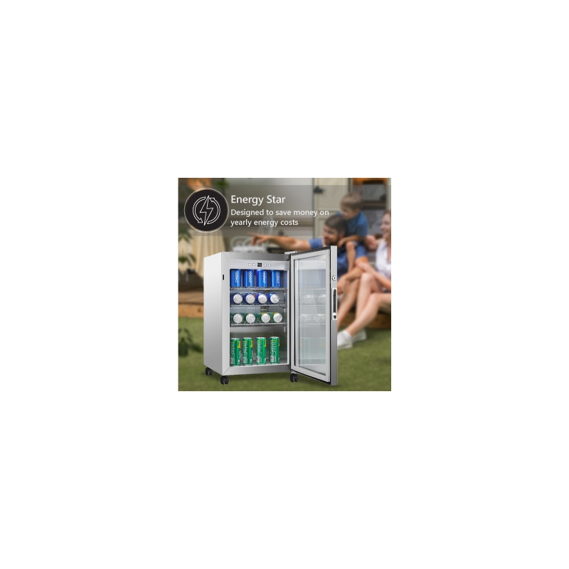 Pemberly Row Modern LED Display Outdoor Refrigerator in White