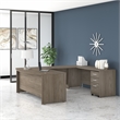 Pemberly Row 72W U Shaped Desk with Drawers in Modern Hickory - Engineered Wood