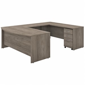 Pemberly Row 72W U Shaped Desk with Drawers in Modern Hickory - Engineered Wood