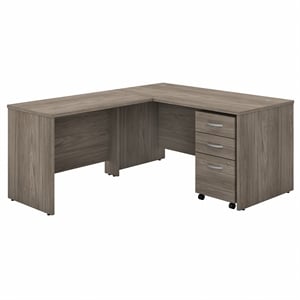 Pemberly Row 60W L Shaped Desk with Drawers in Modern Hickory - Engineered Wood