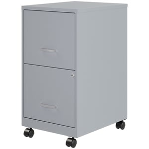 Pemberly Row 18&quotD 2 Drawer Mobile Metal Vertical Filing Cabinet Platinum/Gray