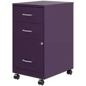 Pemberly Row 18&quotD 3 Drawer Mobile Metal Organizer Filing Cabinet Midnight Purple