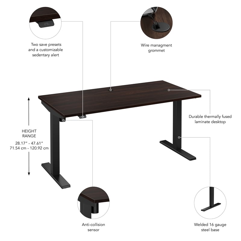 Pemberly Row 60W Adjustable Standing Desk in Black Walnut - Engineered Wood