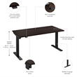 Pemberly Row 60W Adjustable Standing Desk in Black Walnut - Engineered Wood