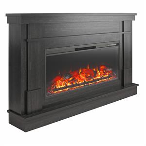 Pemberly Row Wide Mantel with Linear Electric Fireplace in Black Oak