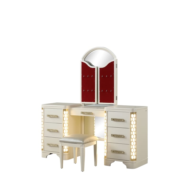Pemberly Row Vanity Set with side LED lightning made with Wood in Beige