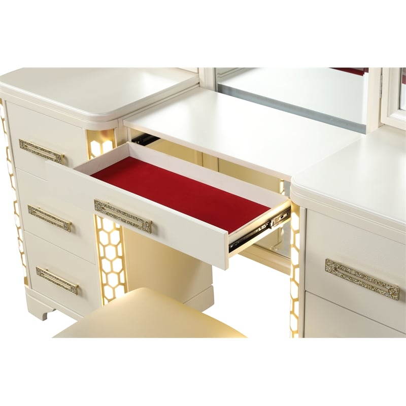 Pemberly Row Vanity Set with side LED lightning made with Wood in Beige