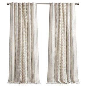 Pemberly Row Cotton Printed Window Panel with Chenille Stripe in Ivory