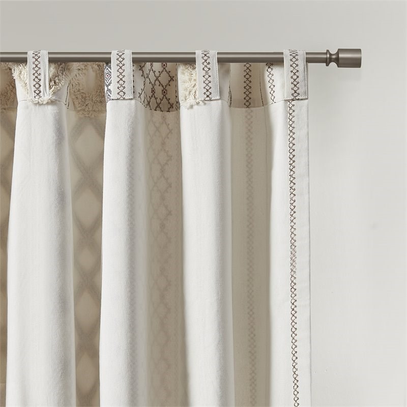 Pemberly Row Cotton Printed Window Panel with Chenille Stripe in Ivory