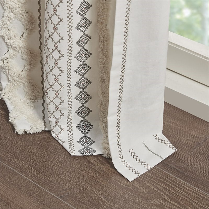 Pemberly Row Cotton Printed Window Panel with Chenille Stripe in Ivory