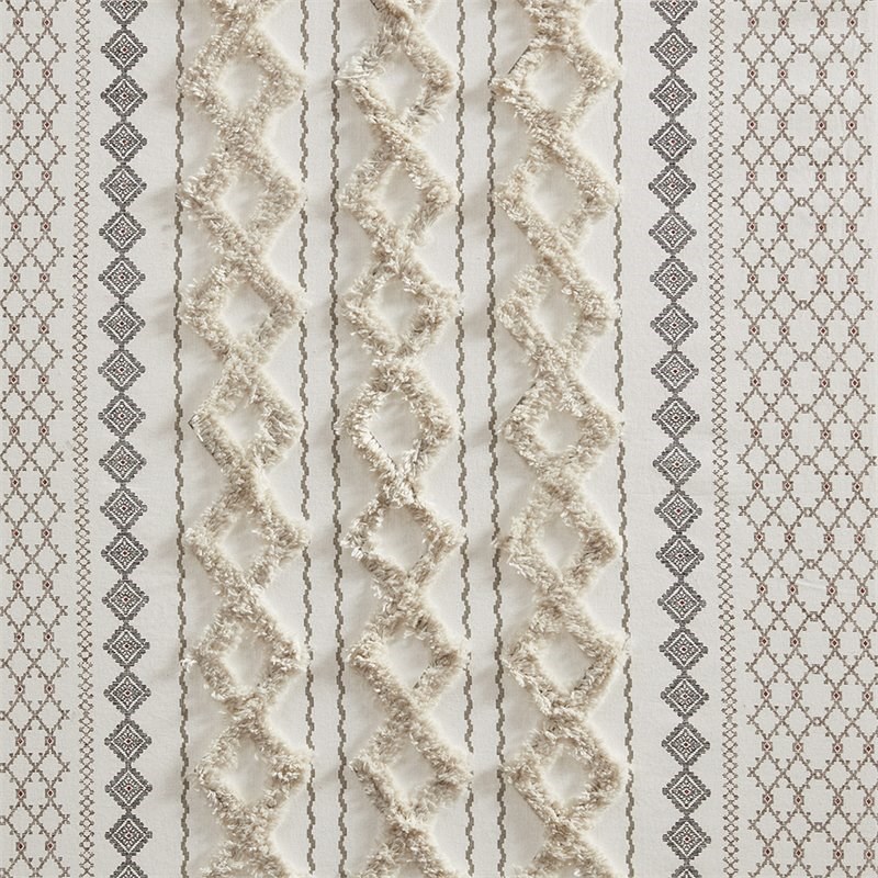 Pemberly Row Cotton Printed Window Panel with Chenille Stripe in Ivory