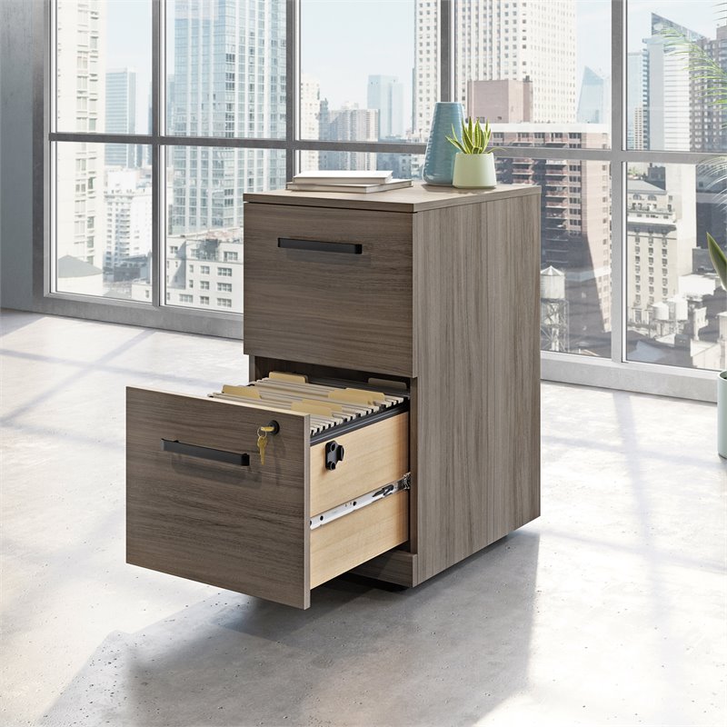 Pemberly Row Engineered Wood 2-Drawer Mobile Filing Cabinet in Elm/Brown