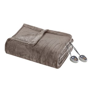 Pemberly Row Polyester Solid Microlight Heated Blanket in Mink Brown