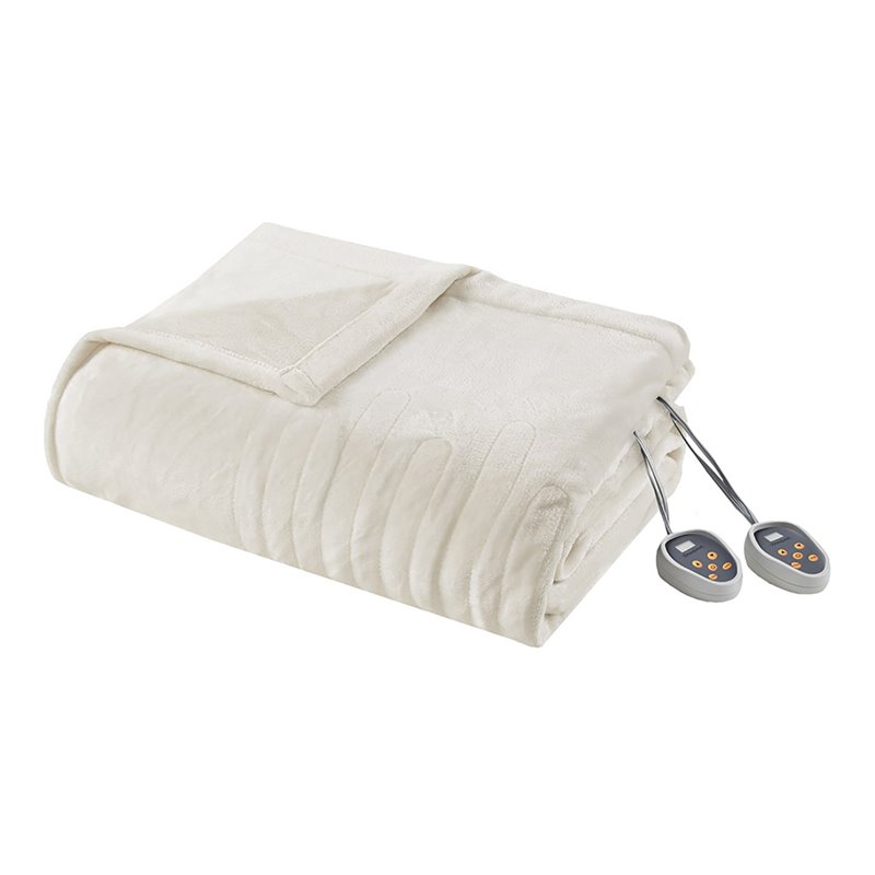 Pemberly Row Polyester Solid Microlight Heated Blanket - Ivory