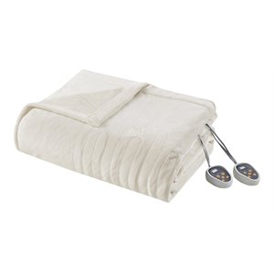 Pemberly Row Polyester Solid Microlight Heated Blanket - Ivory