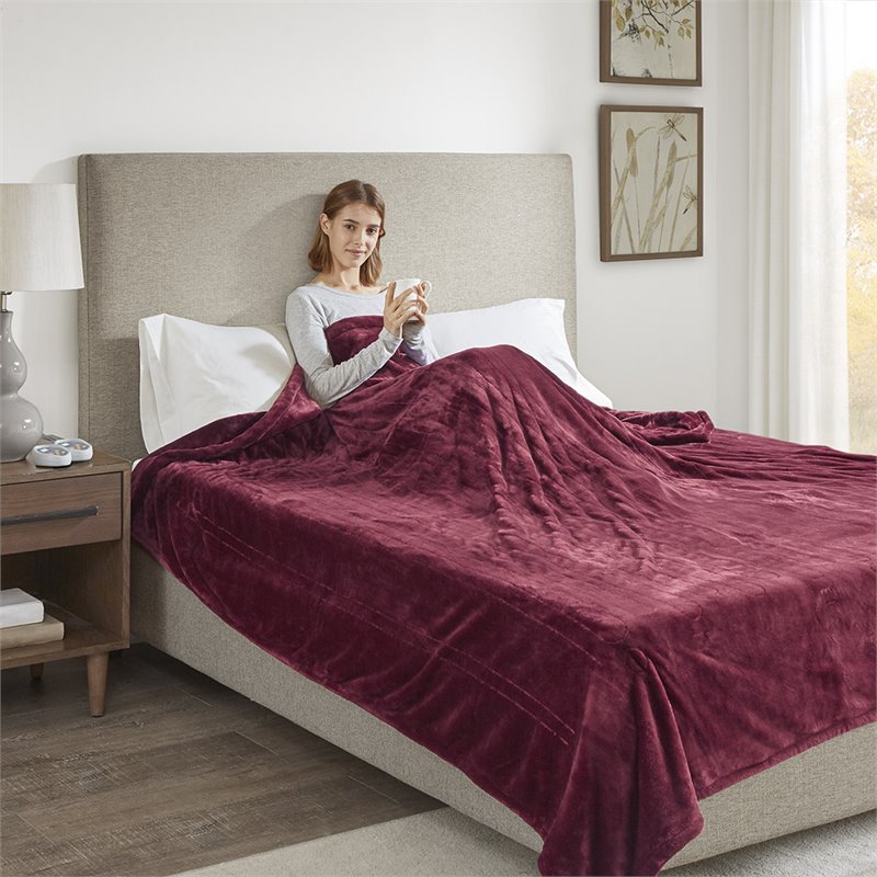 Pemberly Row Polyester Solid Microlight Heated Blanket in Red Finish