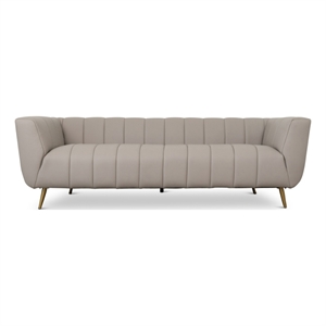 Pemberly Row Modern Living Room Full Grain Leather Couch in Light Gray