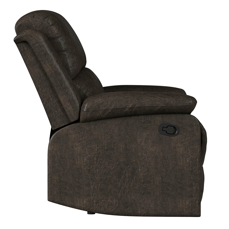 Pemberly Row Modern Recliner in Dark Brown Faux Leather Upholstery