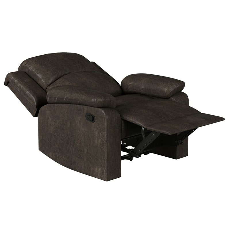 Pemberly Row Modern Recliner in Dark Brown Faux Leather Upholstery