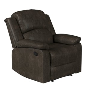 Pemberly Row Modern Recliner in Dark Brown Faux Leather Upholstery