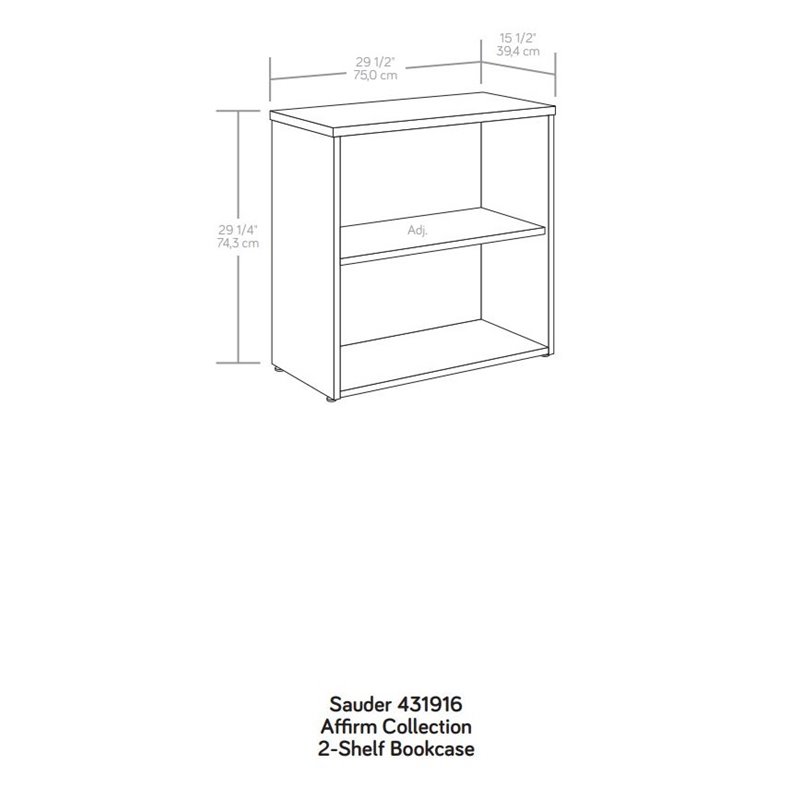 Pemberly Row Modern Engineered Wood 2-Shelf Bookcase in Elm/Brown